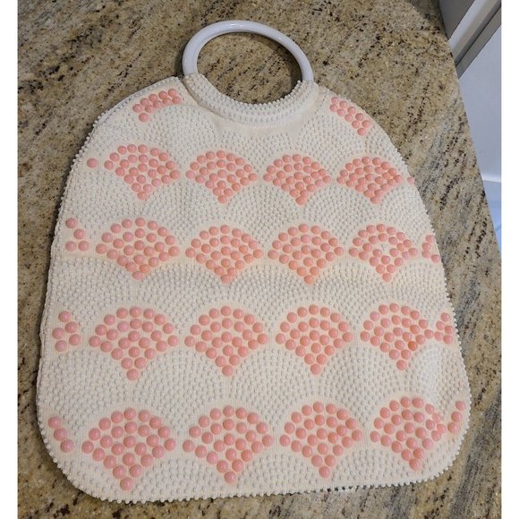 Vintage Dweck Purse Scallop Retro Beaded Pink Round Handles Lucite? - Picture 5 of 13